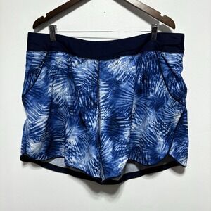 Lands End Swim Shorts Womens 22W Blue Tie Dye Attached Liner Pull On Swim Bottom